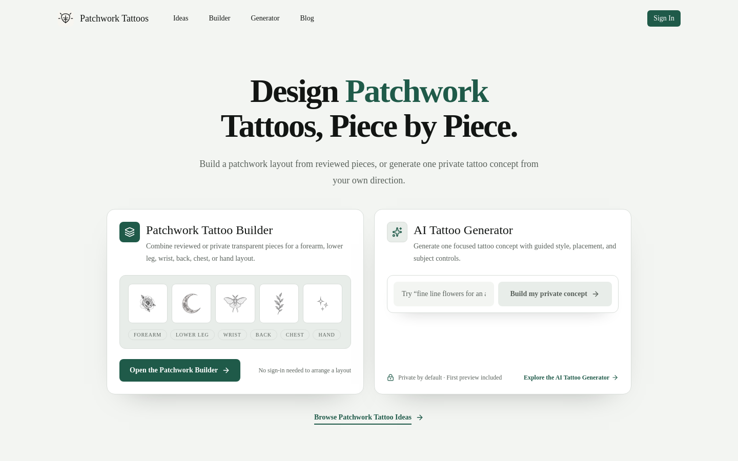 Patchwork Tattoos website preview