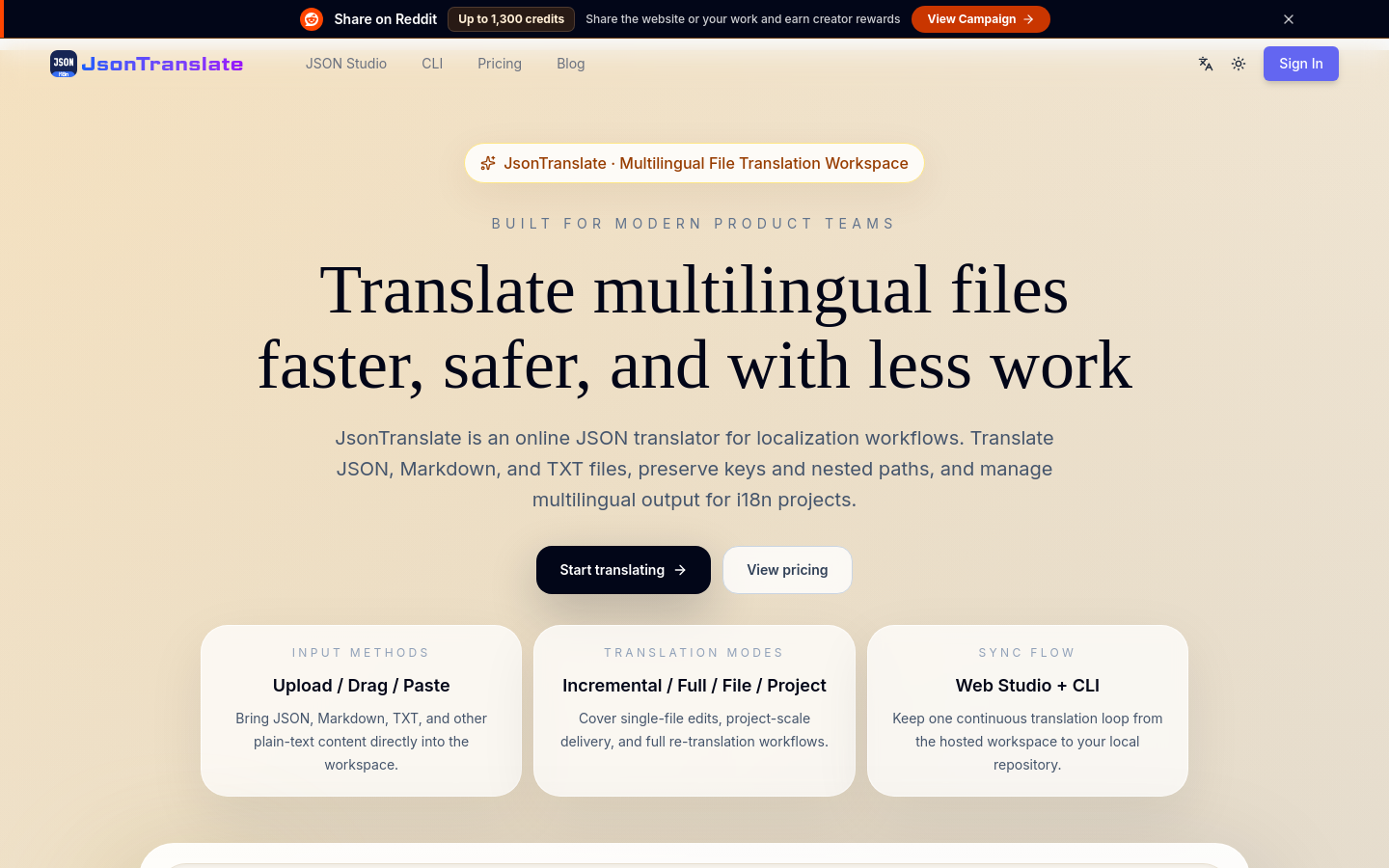 JsonTranslate website preview