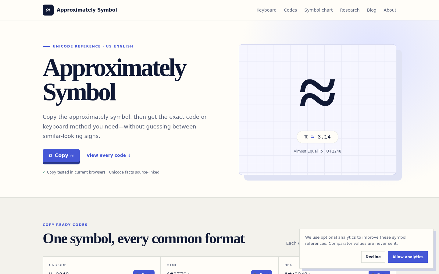 Approximately Symbol website preview