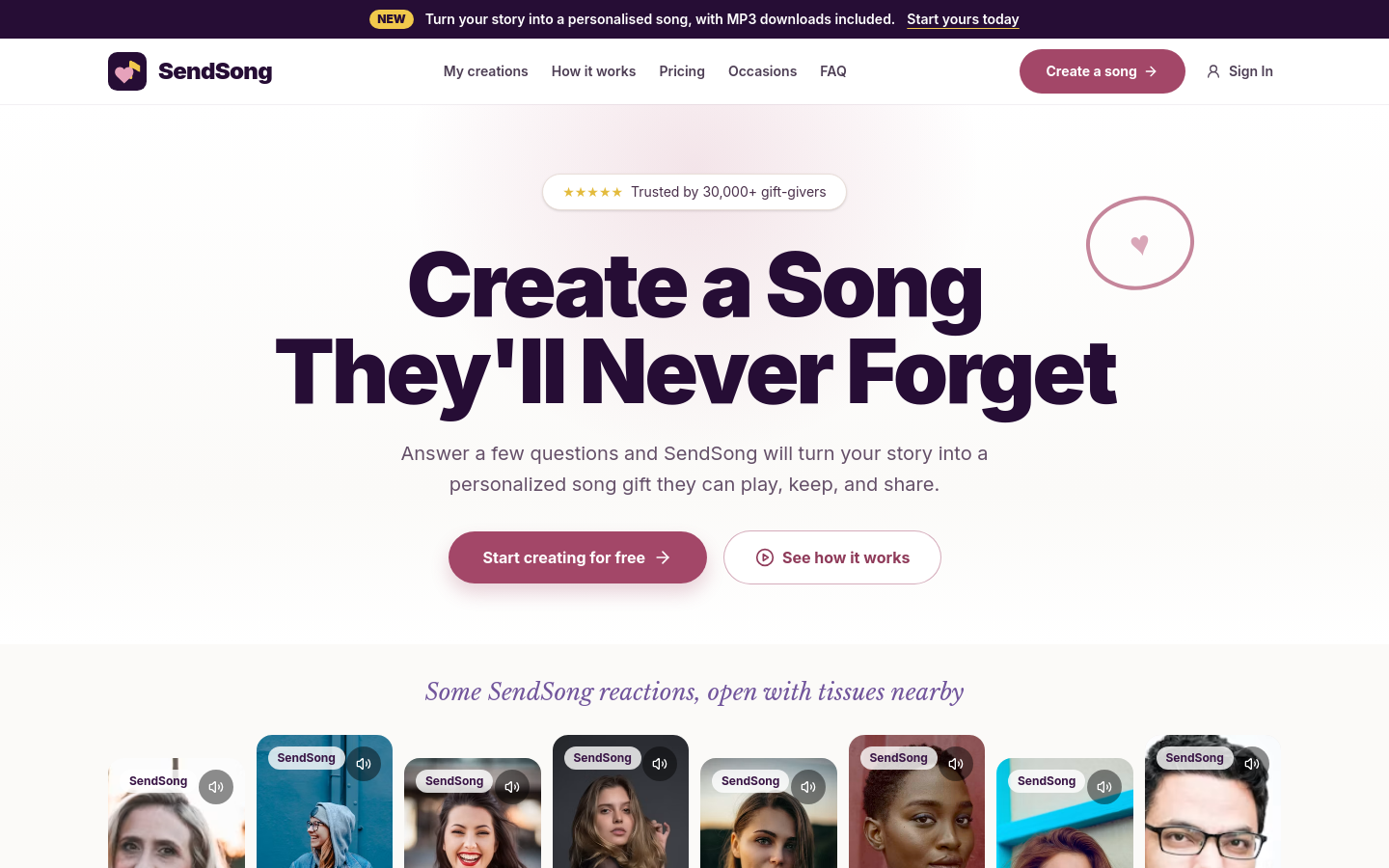 sendsong.org website preview