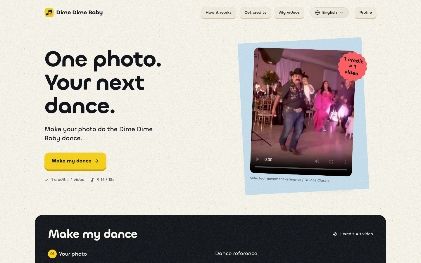 Dime Dime Baby — Turn Your Photo Into a Dance website preview