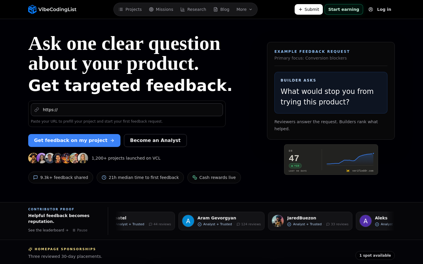 VibeCodingList website preview