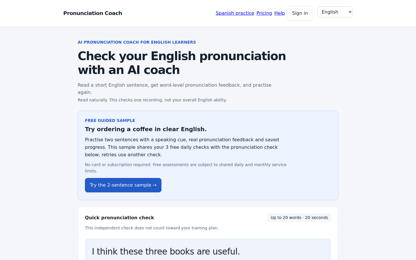 Pronunciation Coach website preview