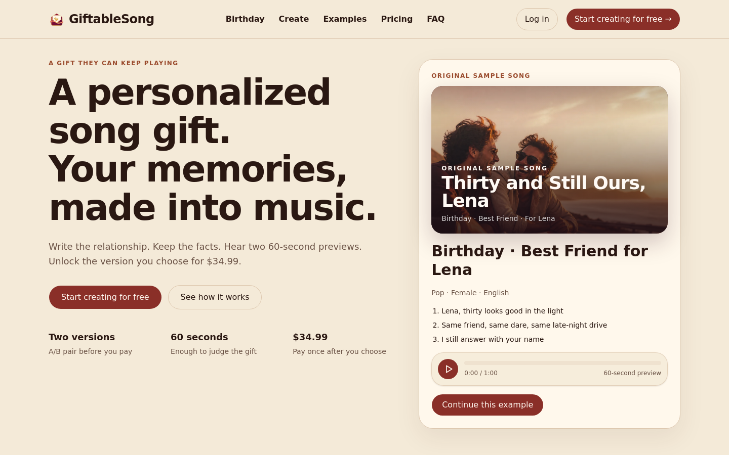 GiftableSong website preview