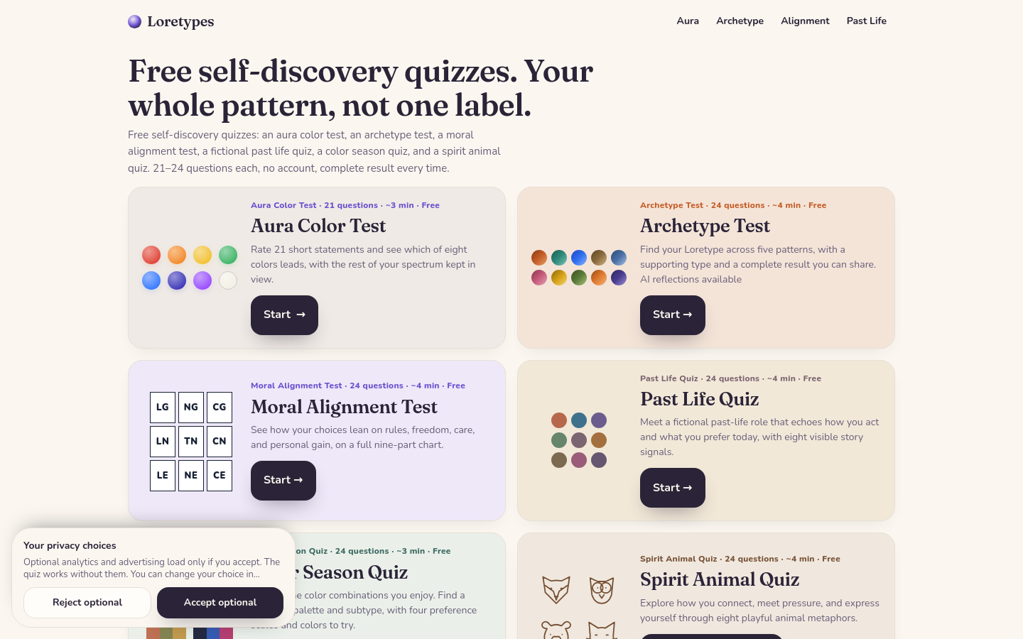 LoreTypes website preview