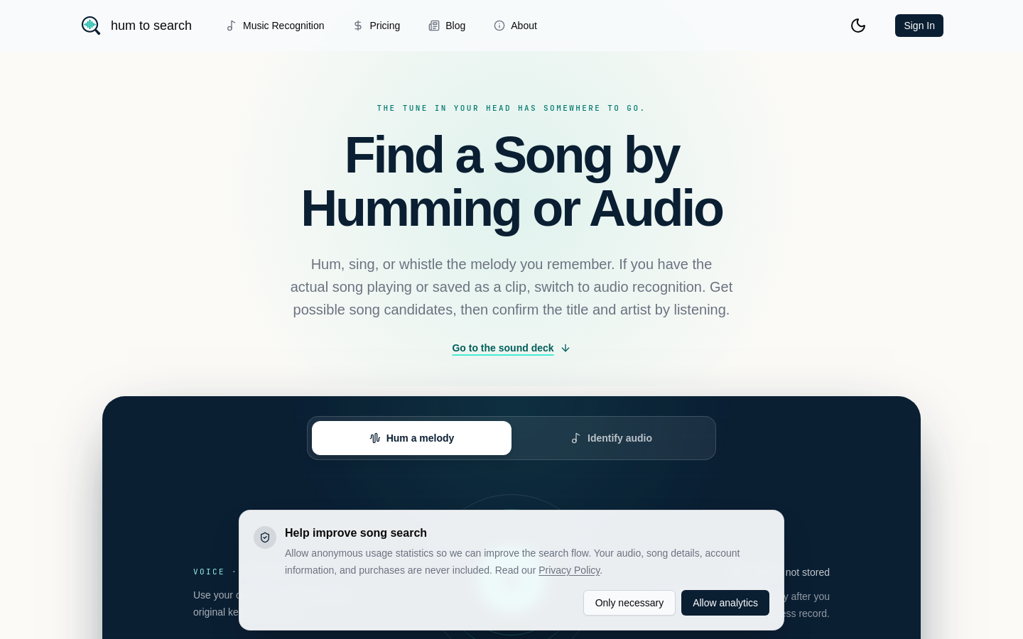 hum to search website preview