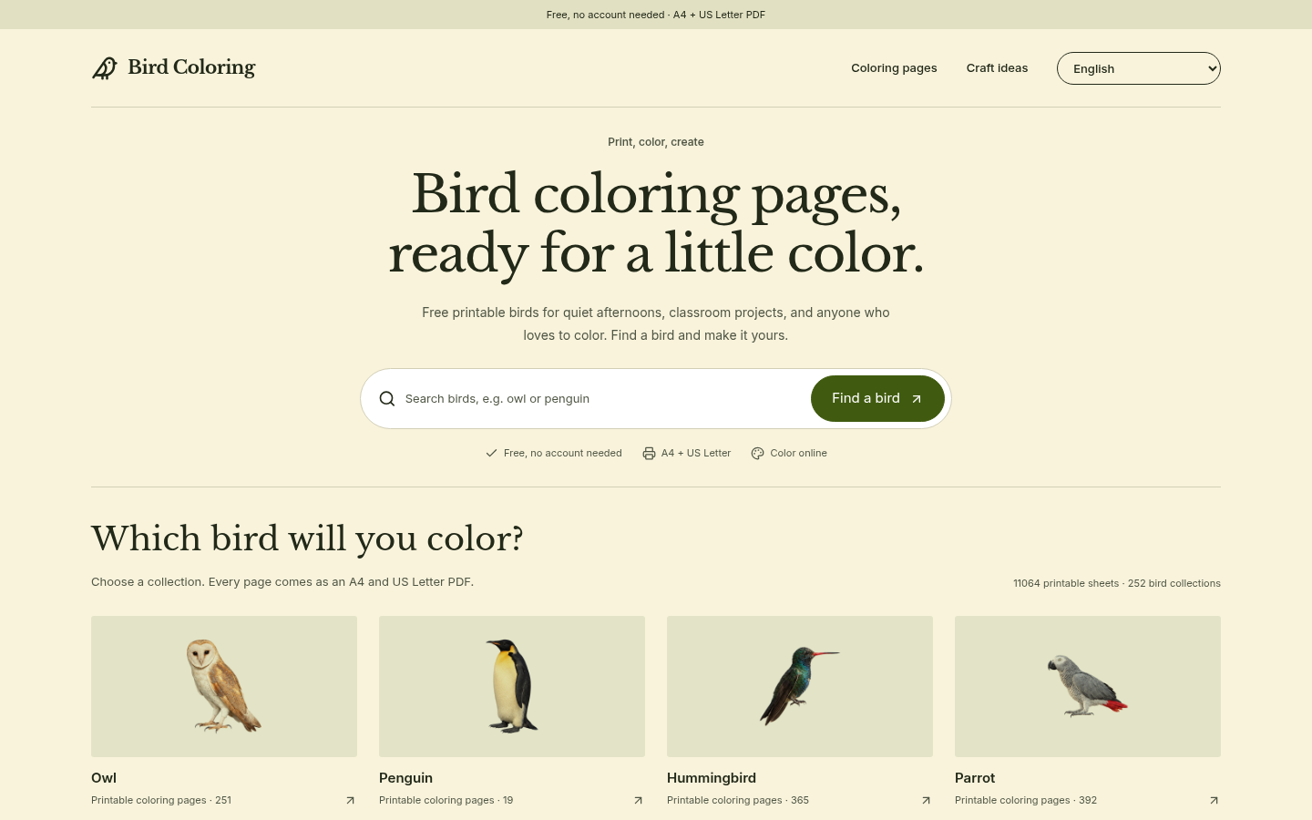 Bird coloring pages, ready for a little color. | Bird Coloring website preview