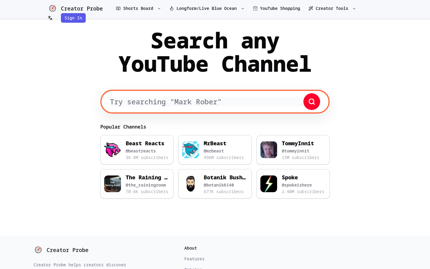 Creator Probe website preview