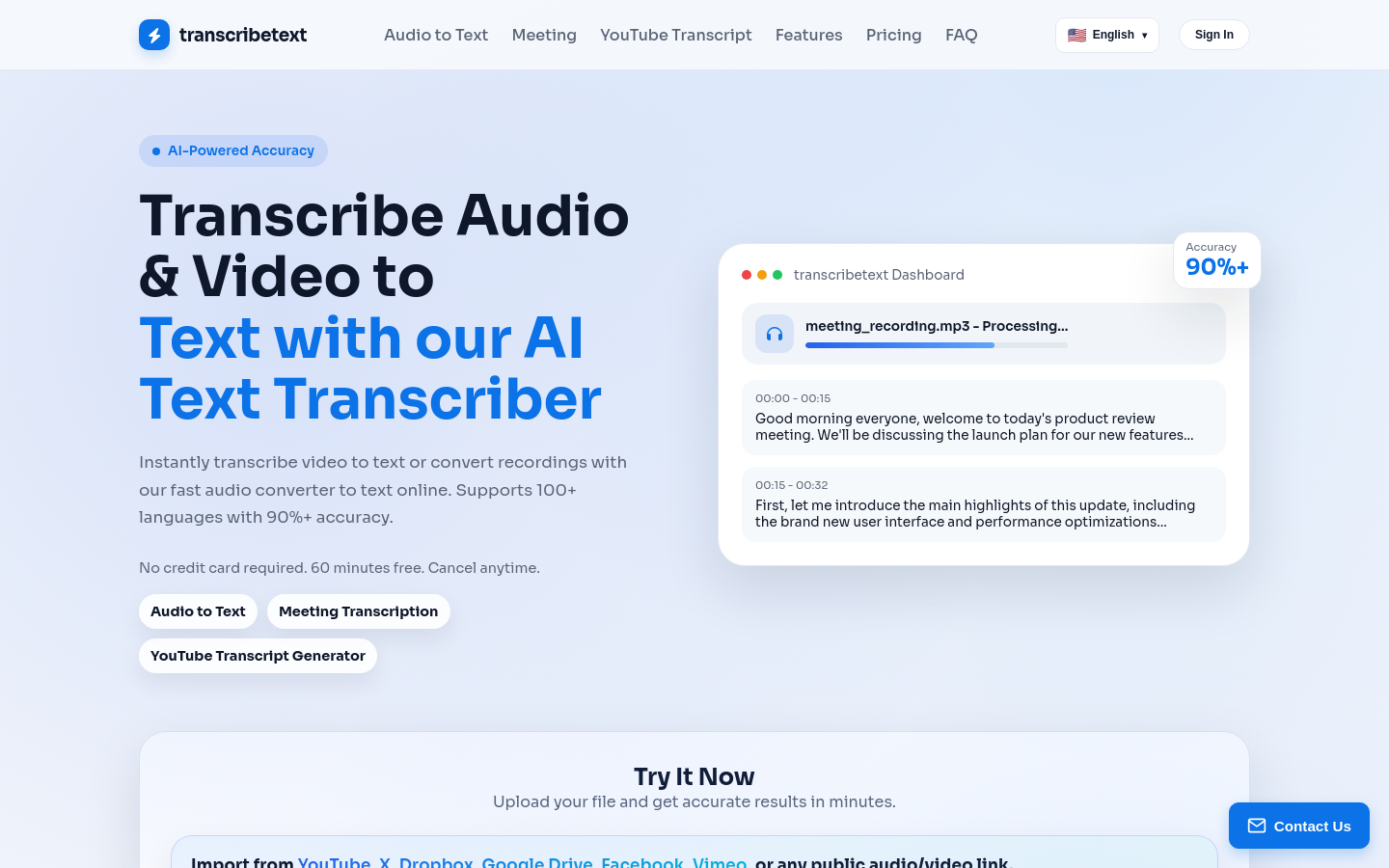 Transcribe Text website preview