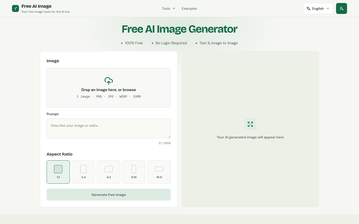 Free AI Image website preview