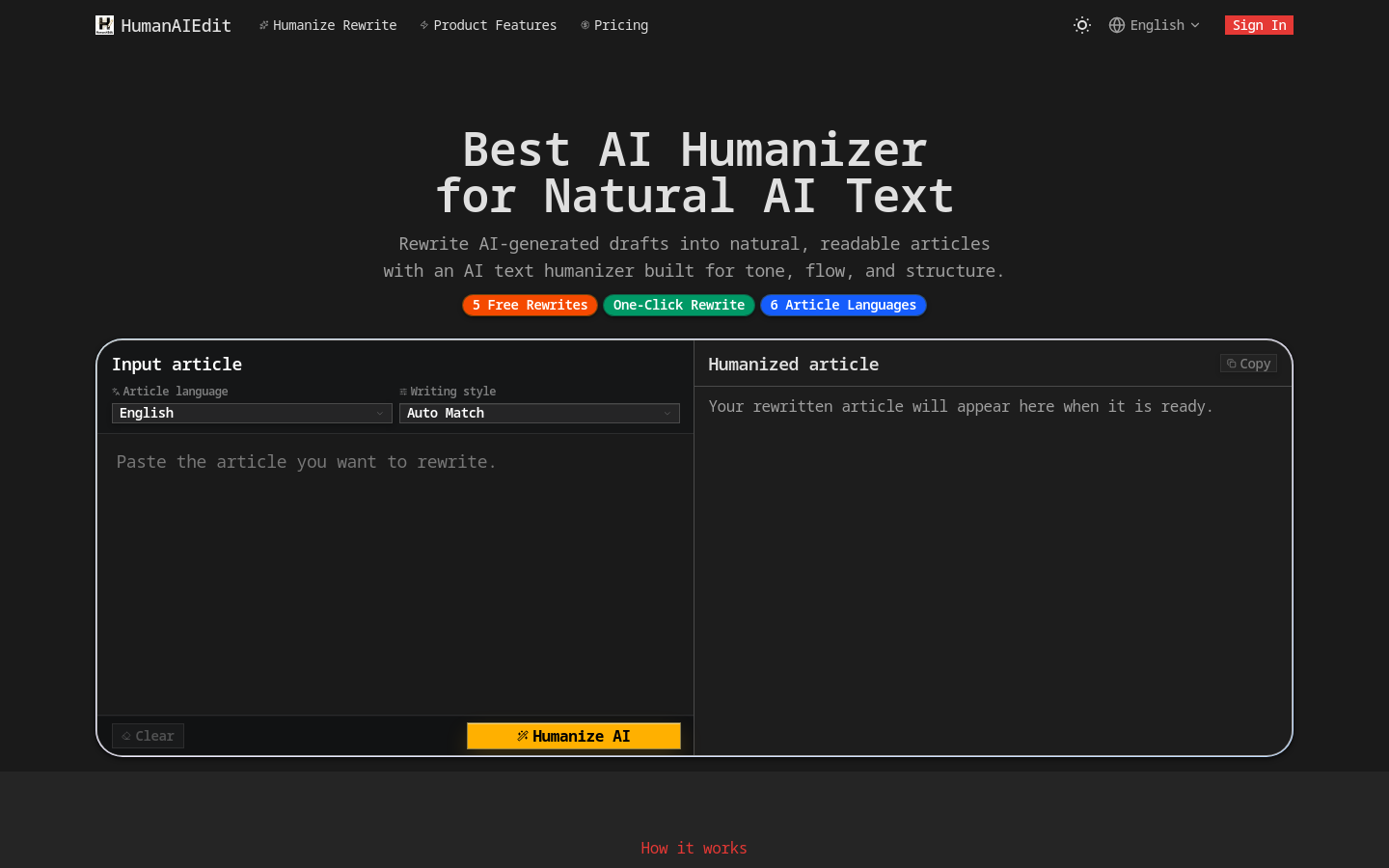 HumanAIEdit website preview