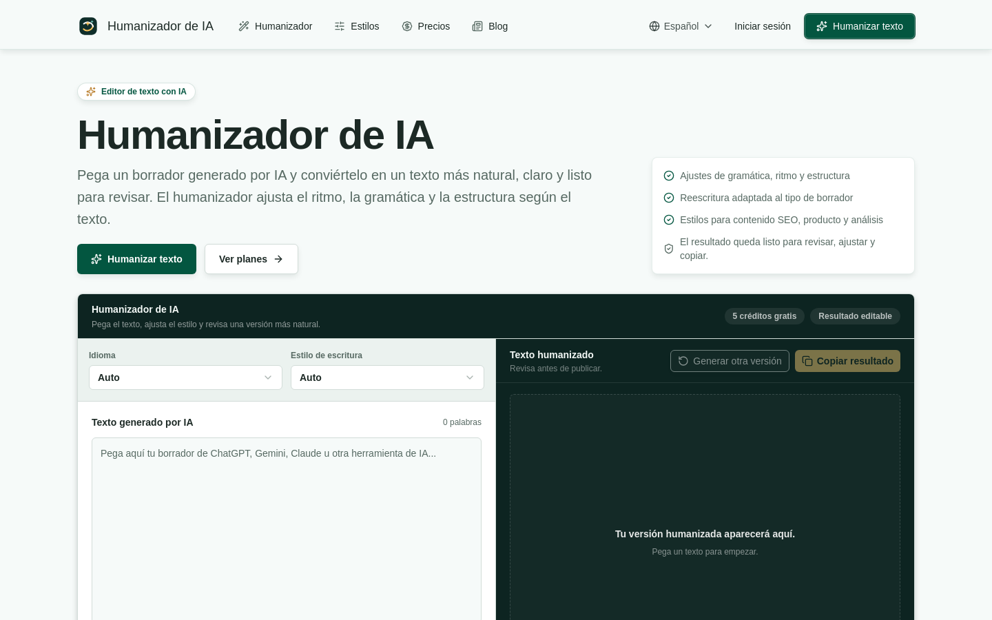 Humanizador de IA website preview