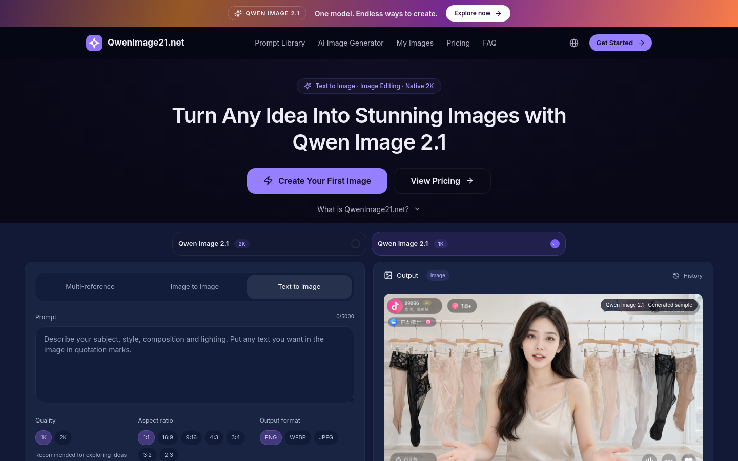 Qwen Image 2.1 website preview