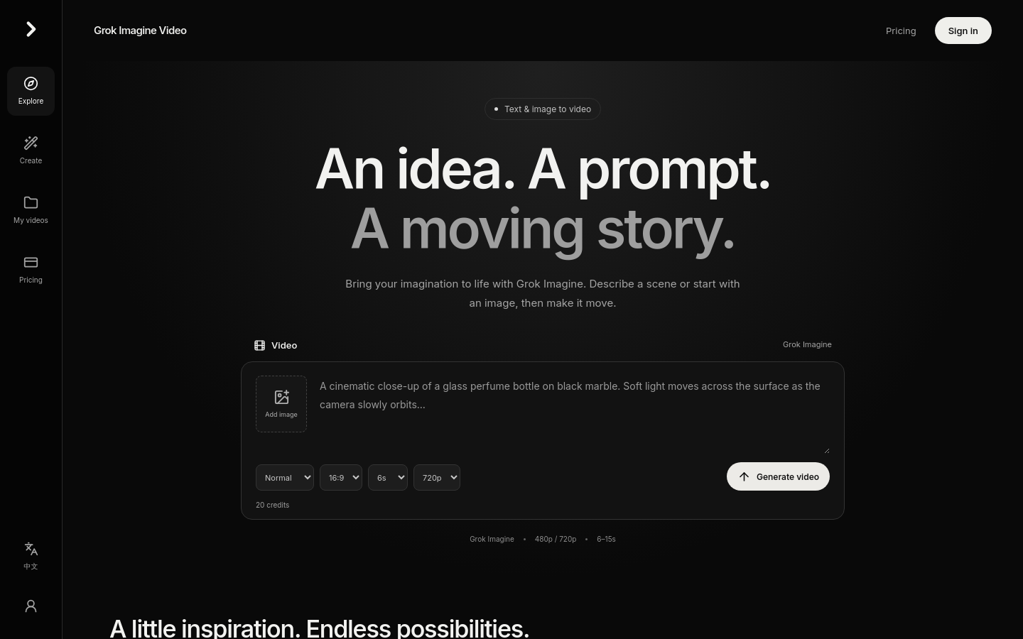Grok Imagine Video website preview