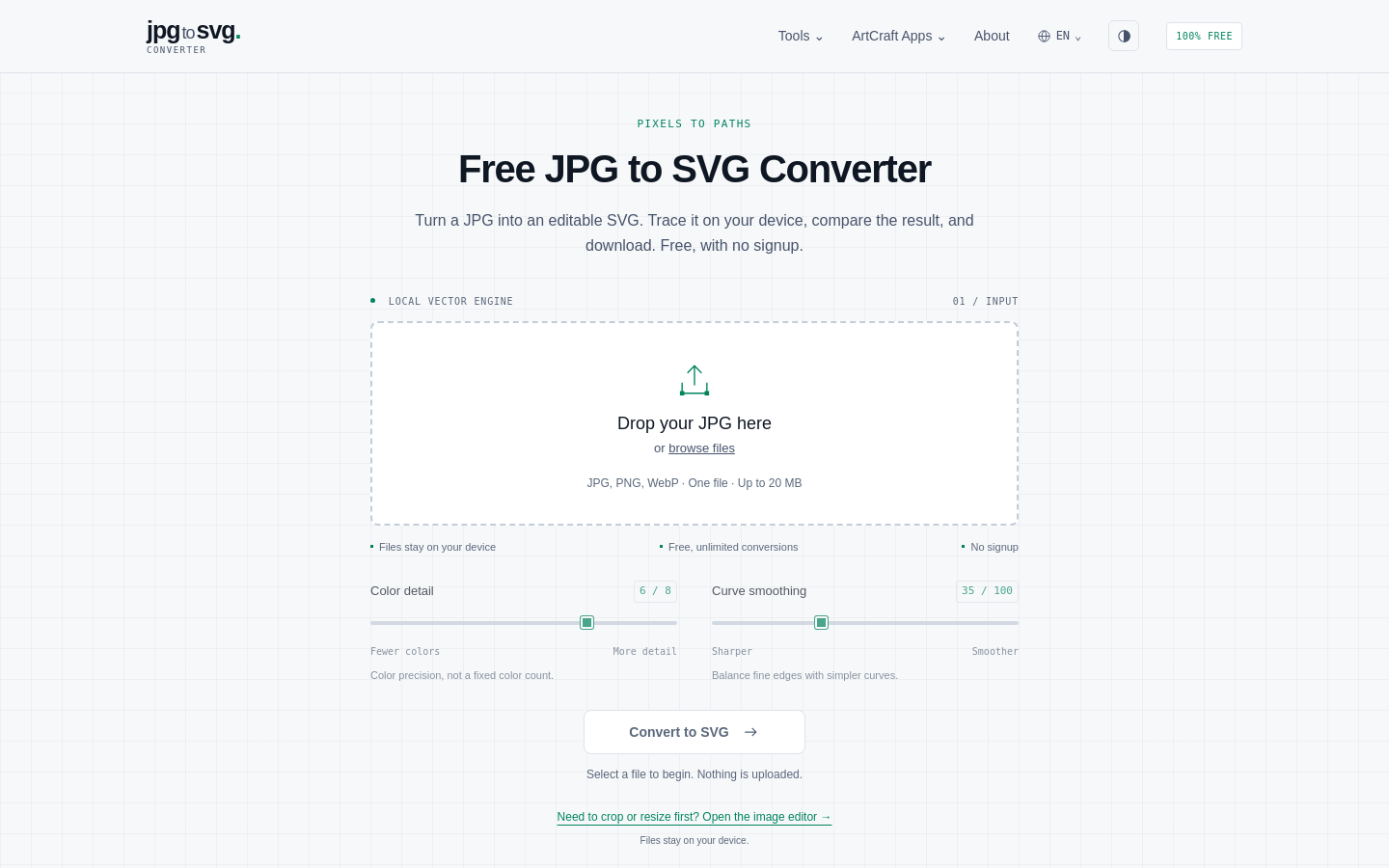 JPG to SVG Converter – Free Online, No Signup website preview