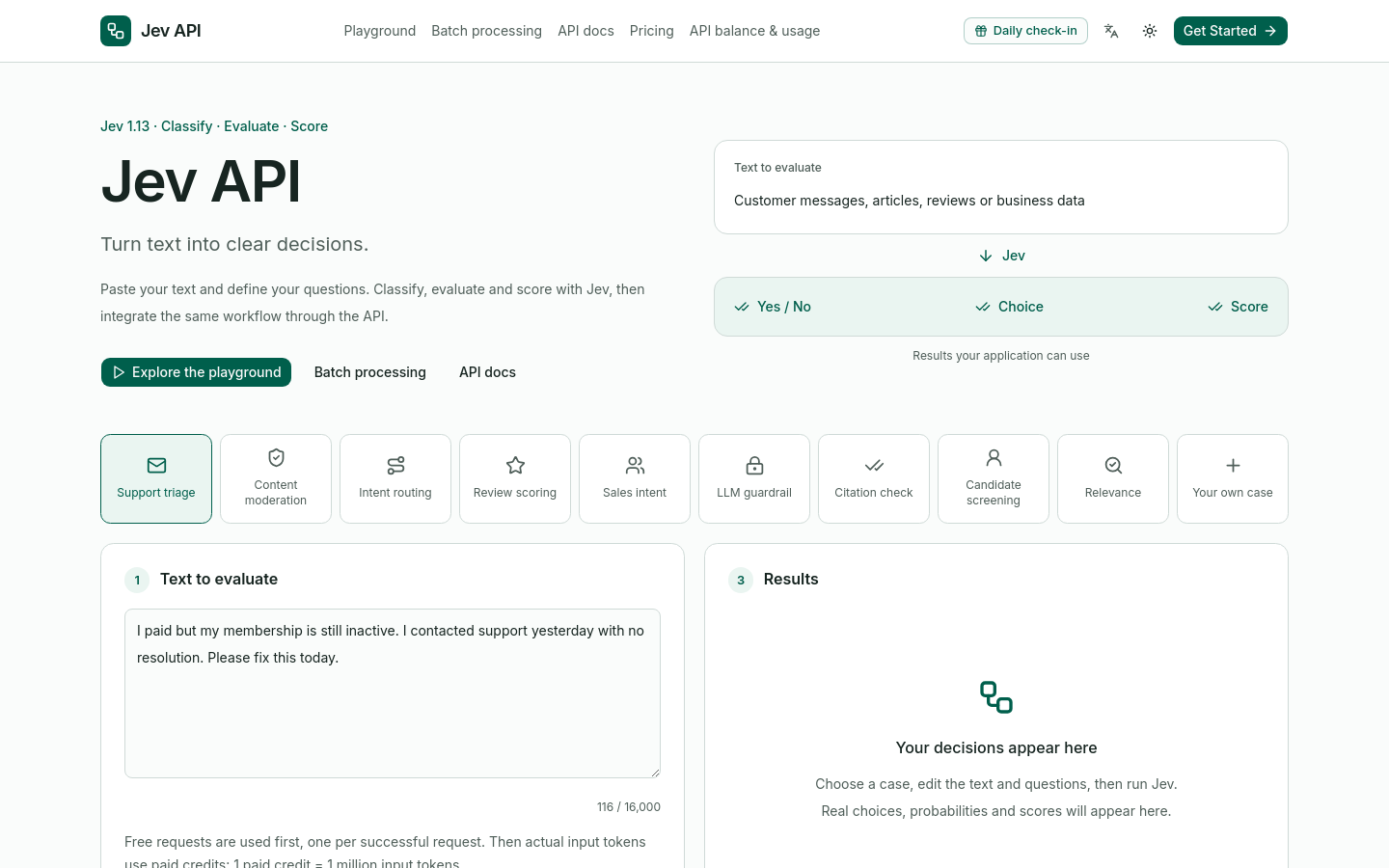 Jev API website preview